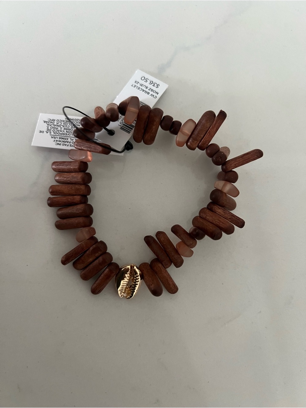 Chico’s Wood Bead Shell Stretch Bracelet - Brown